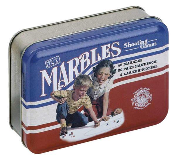 Marbles in a Classic Toy Tin