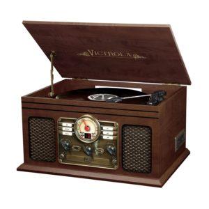 Victrola 6-in-1 Nostalgic Bluetooth Record Player with 3-speed Turntable with CD and Cassette