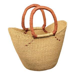 Natural Shopping Tote with Leather Handle
