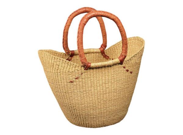 Natural Shopping Tote with Leather Handle