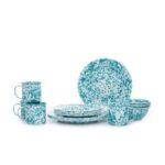 Enamelware-16pc-Dinnerware-Starter-Set-Turquoise-Splatter