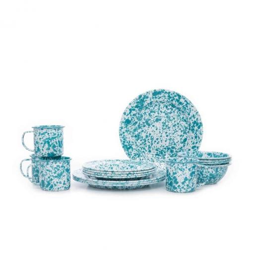 Enamelware-16pc-Dinnerware-Starter-Set-Turquoise-Splatter