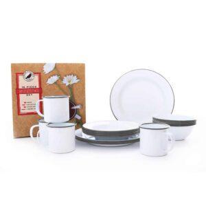 Enamelware Vintage 16pc Dinnerware Starter Set - Gray Rim With Box by Crow Canyon