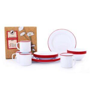 Enamelware Vintage 16pc Dinnerware Starter Set - Red Rim With Box by Crow Canyon