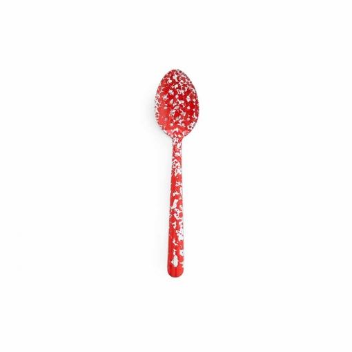 Splatter-Enamelware-Large-Slotted-Spoon-red