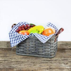 Large Fruit Basket with Leather Handle Gray