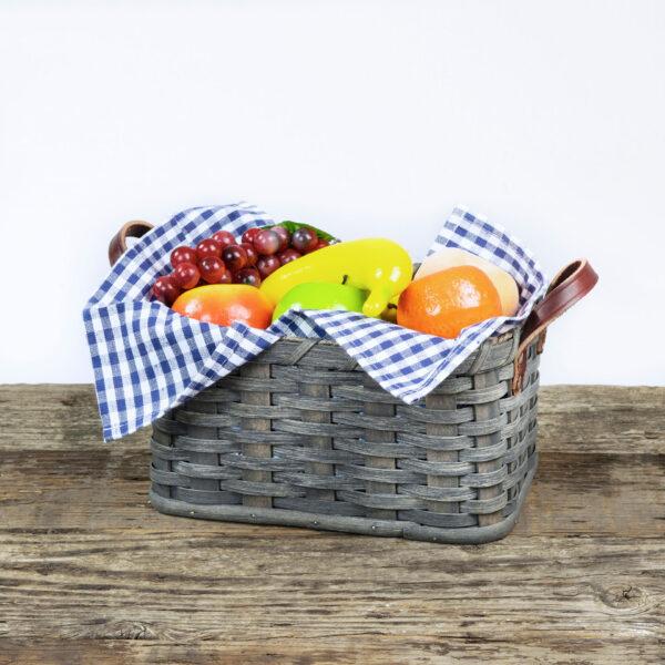 Large Fruit Basket with Leather Handle Gray