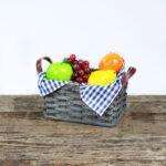 Medium Fruit Basket with Leather Handle Gray