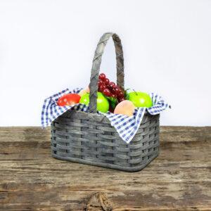 Large Fruit Basket with Wooden Handle Gray