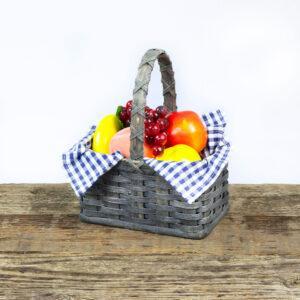 Medium Fruit Basket with Wooden Handle Gray