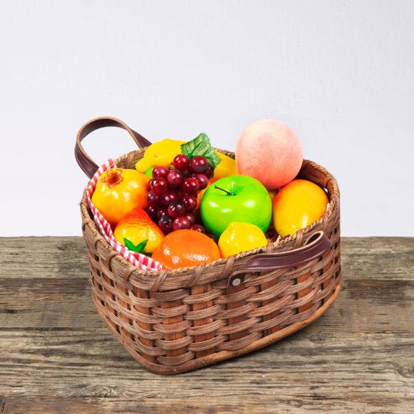 Large Heart Fruit Basket with Leather Handle Brown