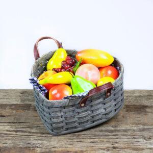 Large Heart Fruit Basket with Leather Handle Gray