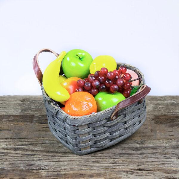 Medium Heart Fruit Basket with Leather Handle Gray