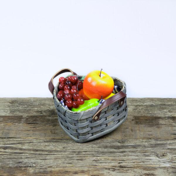 Small Heart Fruit Basket with Leather Handle Gray