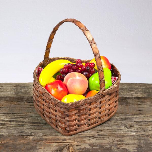 Large Heart Fruit Basket with Wooden Handle Brown
