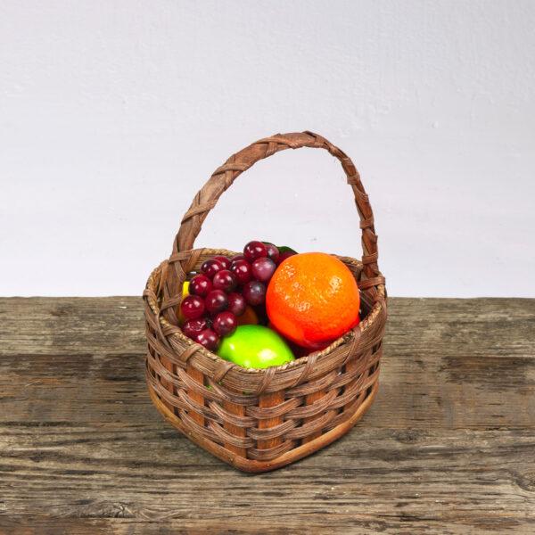 Small Heart Fruit Basket with Wooden Handle Brown