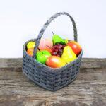 Large Heart Fruit Basket with Wooden Handle Gray