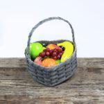 Medium Heart Fruit Basket with Wooden Handle Gray