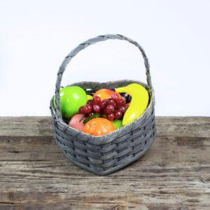 Medium Heart Fruit Basket with Wooden Handle Gray