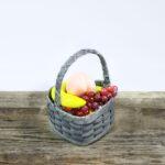Small Heart Fruit Basket with Wooden Handle Gray