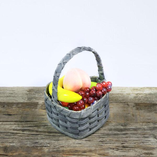 Small Heart Fruit Basket with Wooden Handle Gray
