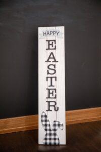Buffalo Check Bunny Happy Easter Sign w/Easel