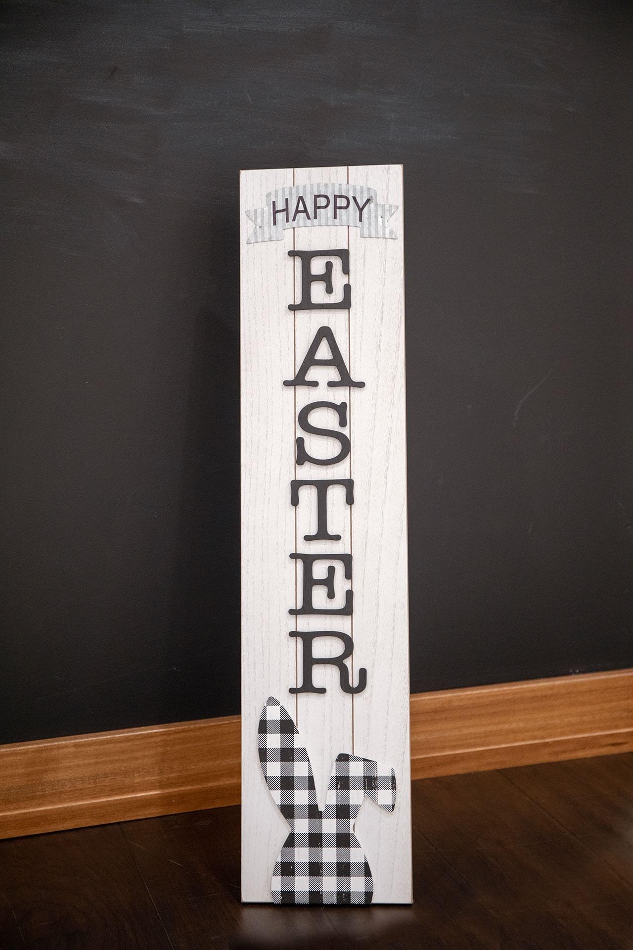 Buffalo Check Bunny Happy Easter Sign w/Easel