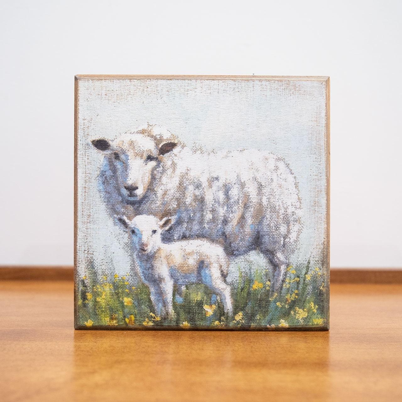 Sheep & Lamb Distressed Block