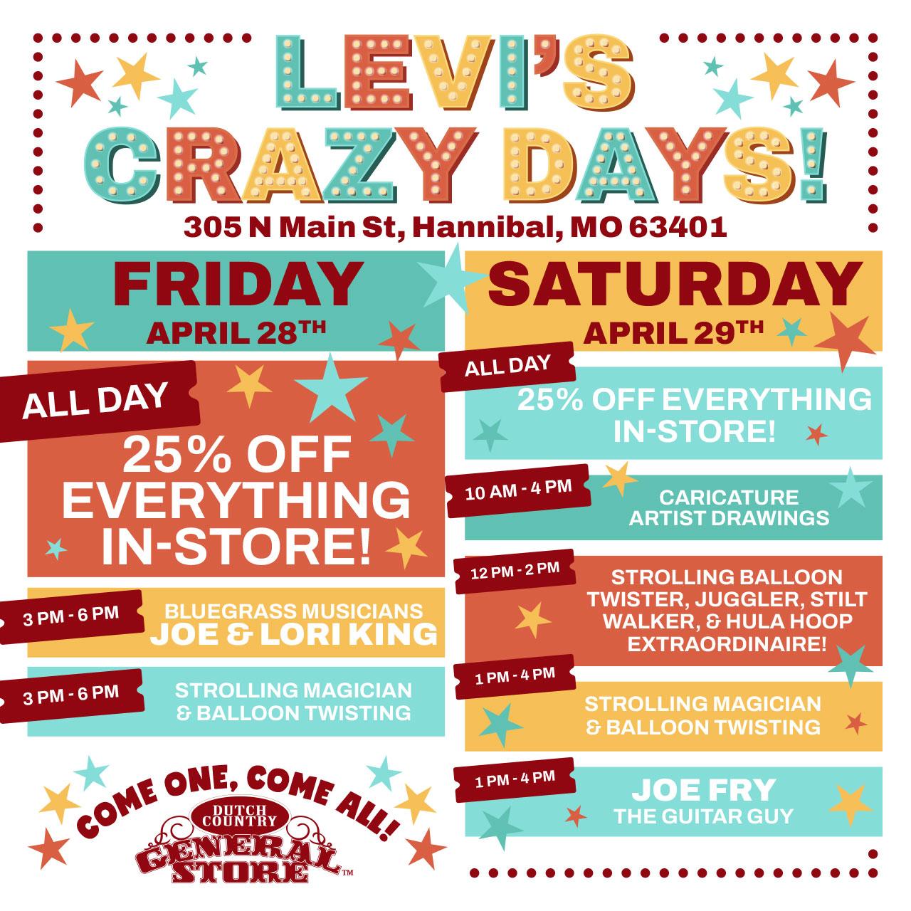 Levi’s Crazy Days 2023 - Hannibal Schedule